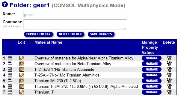 Folder page, COMSOL mode