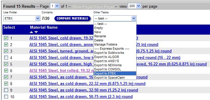 Material Property Data for ETBX software